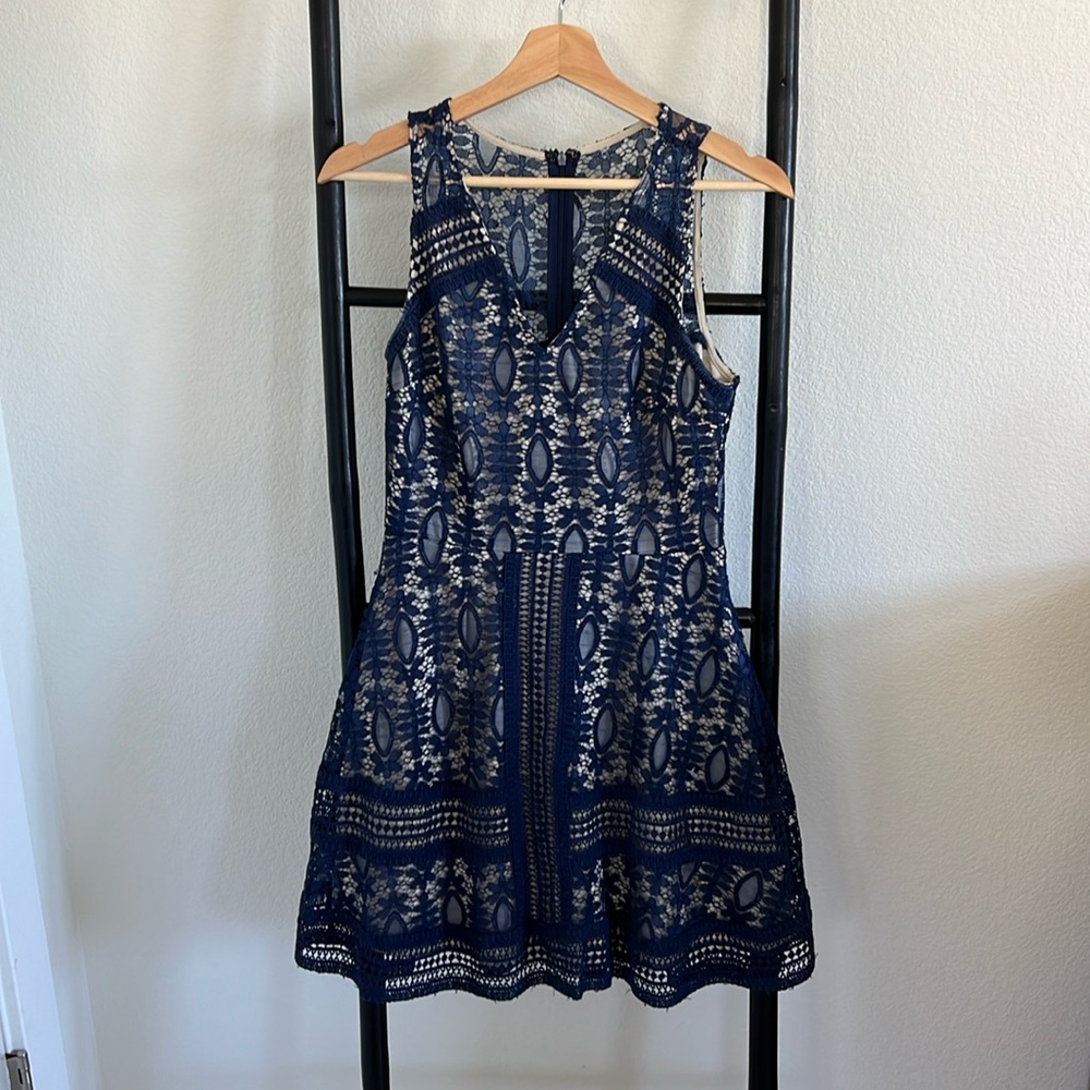 Dark blue lacy mini dress
